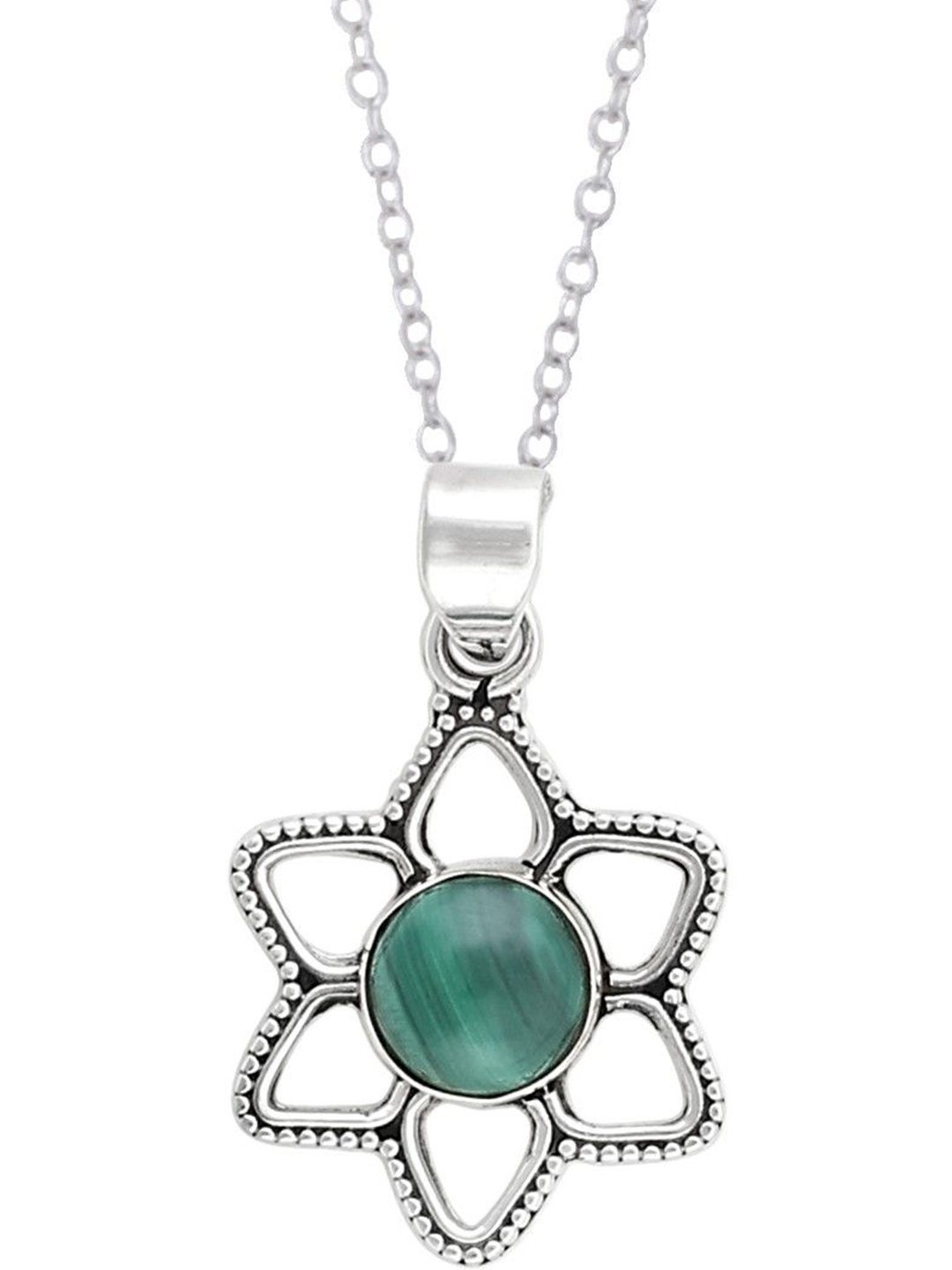 

Exotic India Faceted Precious Malachite Gemstone Sterling Silver Studded Pendant