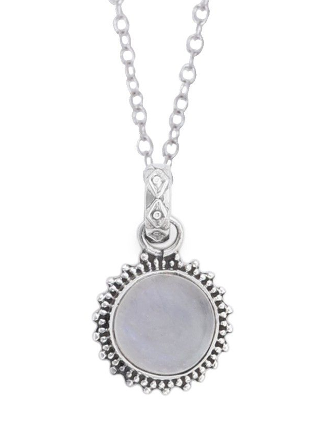 

Exotic India Precious Rainbow Moonstone Gemstone Sterling Silver Pair Studded Pendant, White