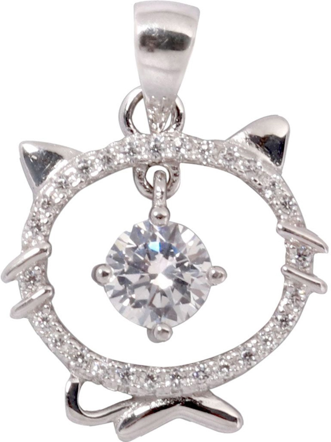 

Exotic India Zircon and Cubic Zirconia Sterling Studded Kitty Pendant, Silver