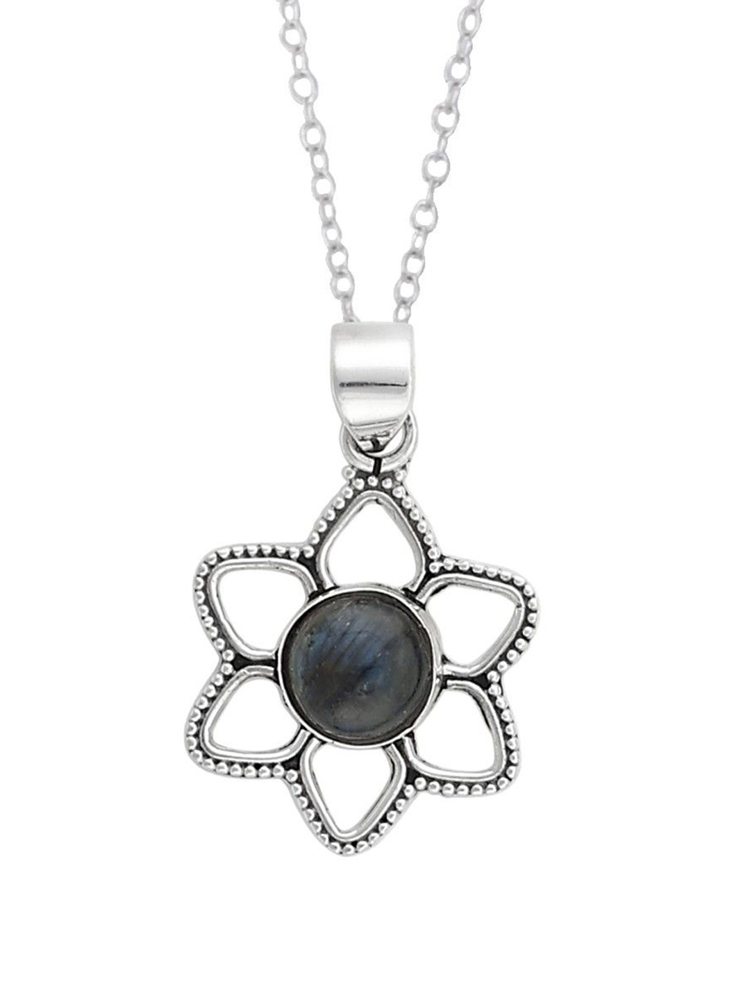 

Exotic India Faceted Precious Labradorite Gemstone Sterling Silver Studded Pendant