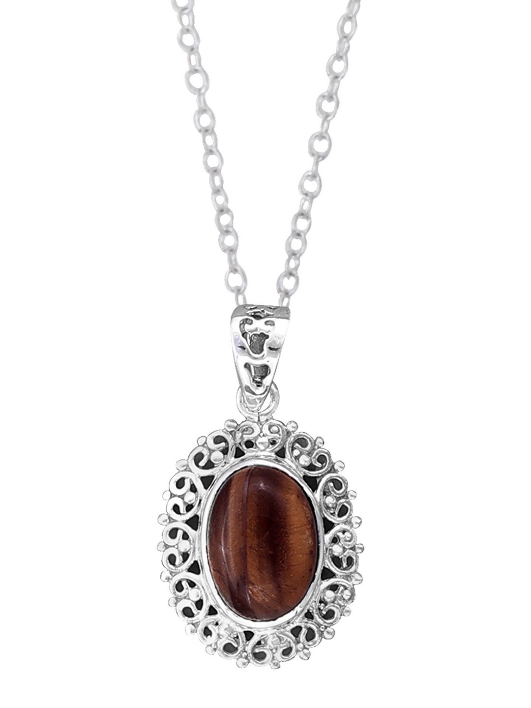 

Exotic India Tiger Eye Gemstone Designer Sterling Silver Pendant