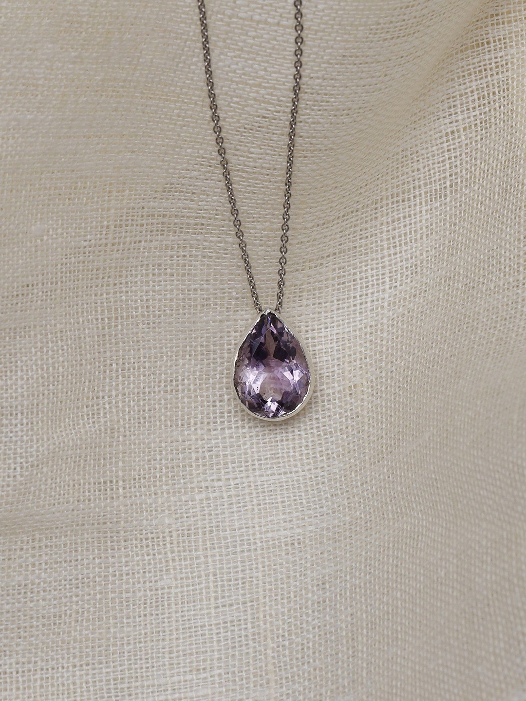 

Exotic India Sterling Silver-Plated Amethyst Studded Teardrop Shaped Pendant