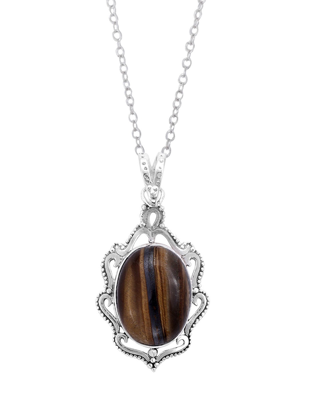 

Exotic India Tiger Eye Gemstone Sterling Silver Designer Pendant