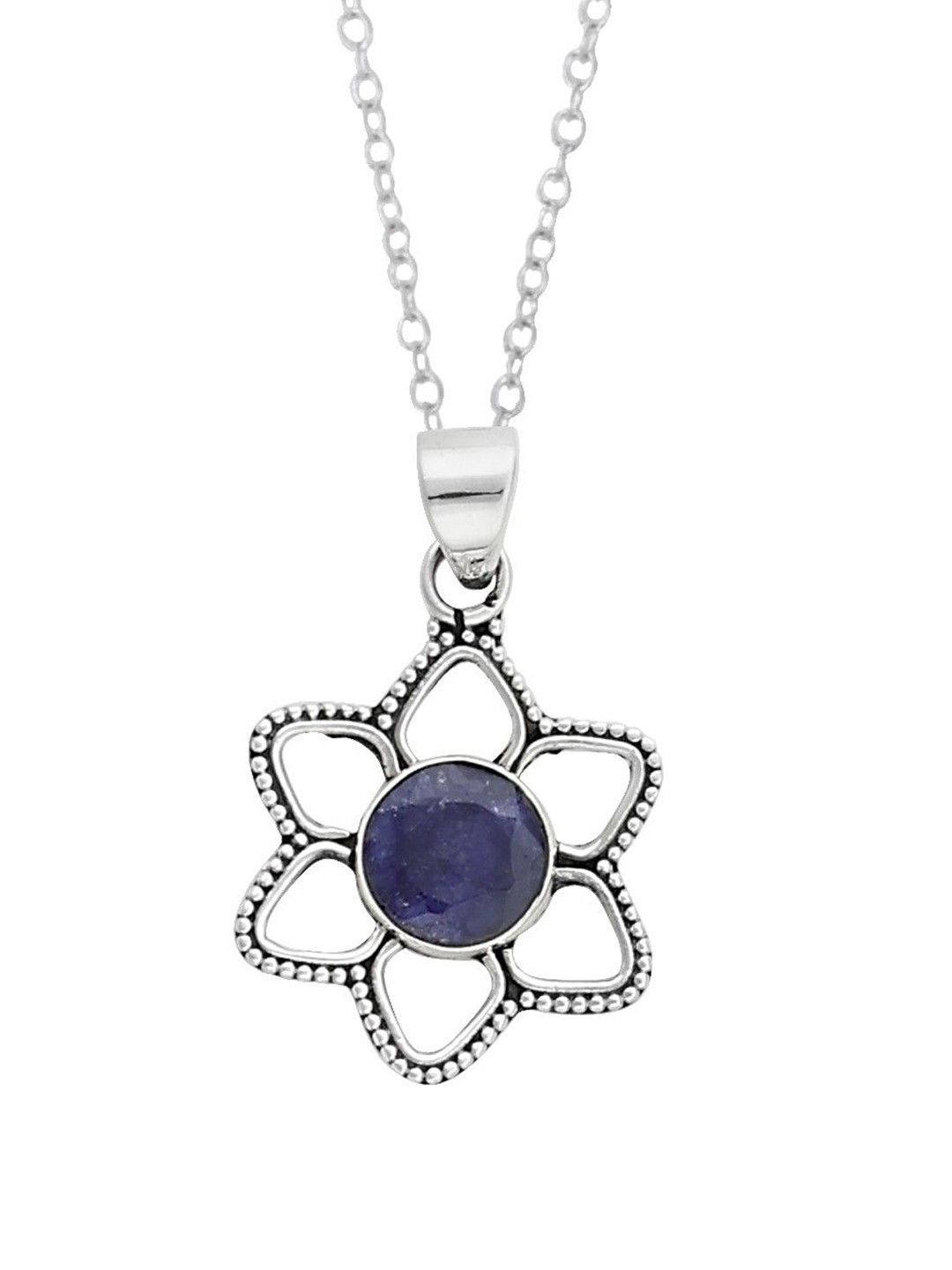 

Exotic India Faceted Precious Sapphire Gemstone Sterling Silver Pendant