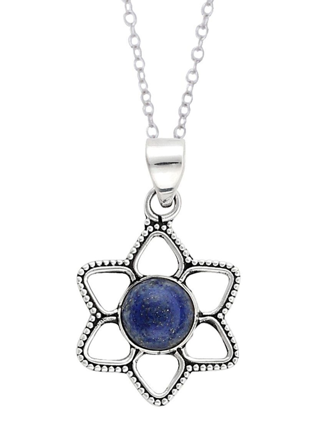 

Exotic India Faceted Precious Lapis Lazuli Gemstone Sterling Silver Studded Pendant