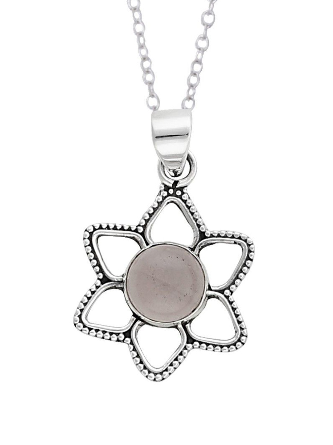 

Exotic India Faceted Precious Rose Quartz Gemstone Sterling Silver Studded Pendant