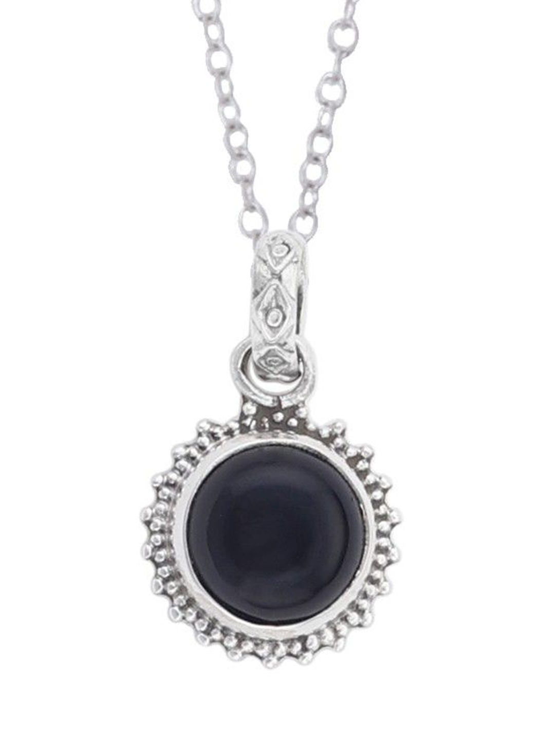 

Exotic India Precious Black Onyx Gemstone Sterling Silver Pair Studded Pendant