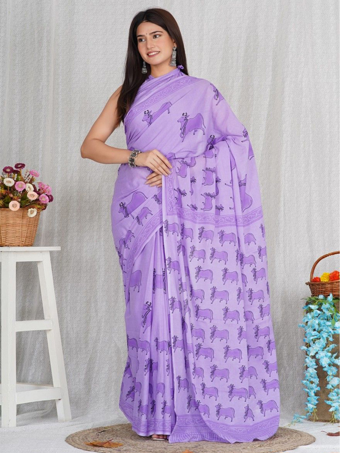 

Shivanya Handicrafts Pure Cotton Block Print Saree, Purple