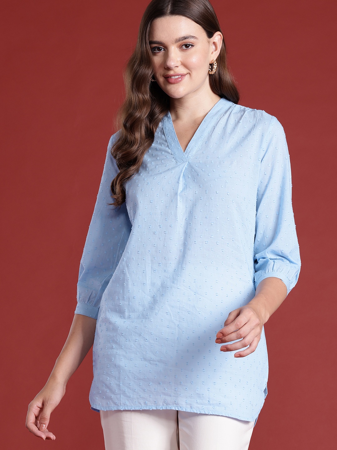 

all about you Dobby Pure Cotton Longline Top, Blue