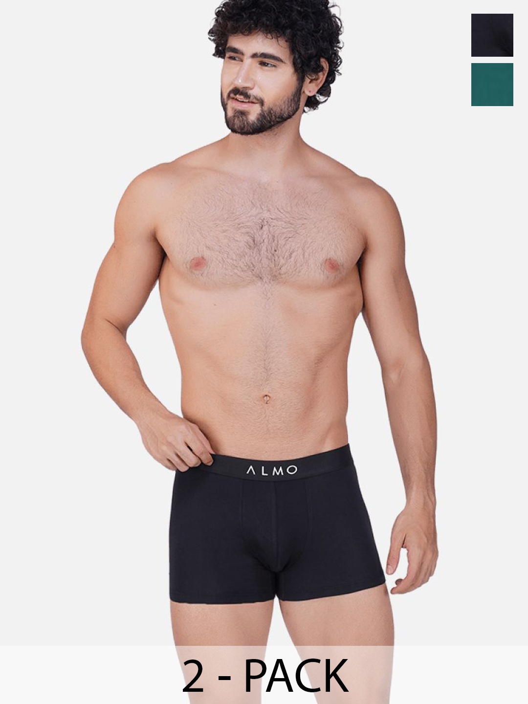 

Almo Wear Pack Of 2 Men Mid-Rise Trunks MME-T-BS, Black