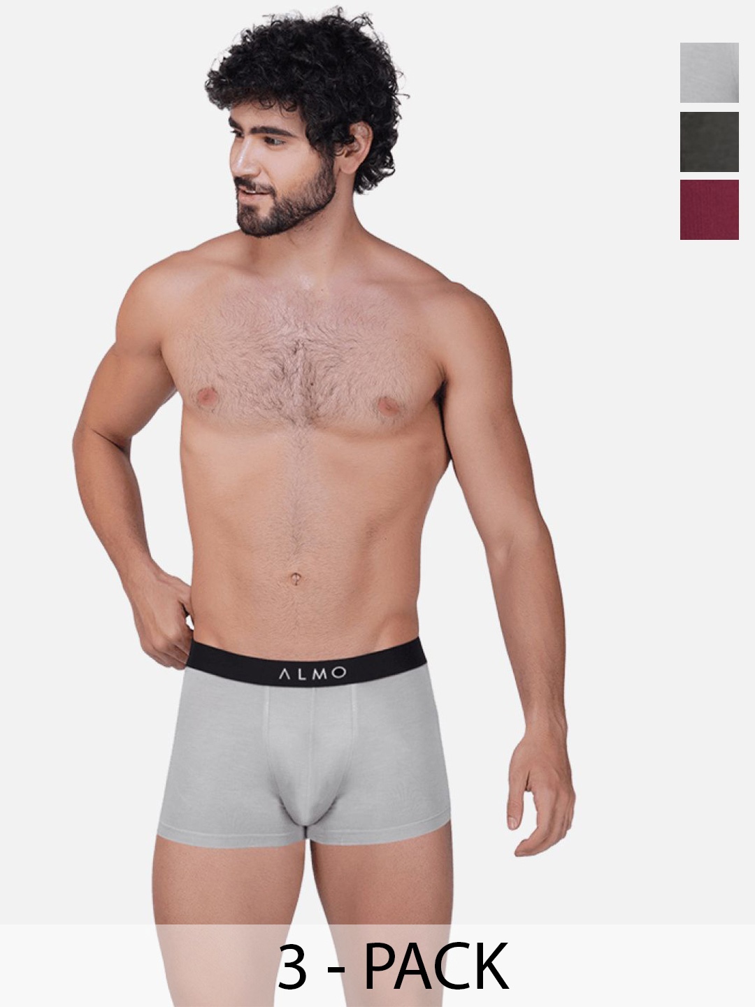 

Almo Wear Pack Of 3 Men Brand Logo Details Neo Trunk MME-T-GRG, Grey