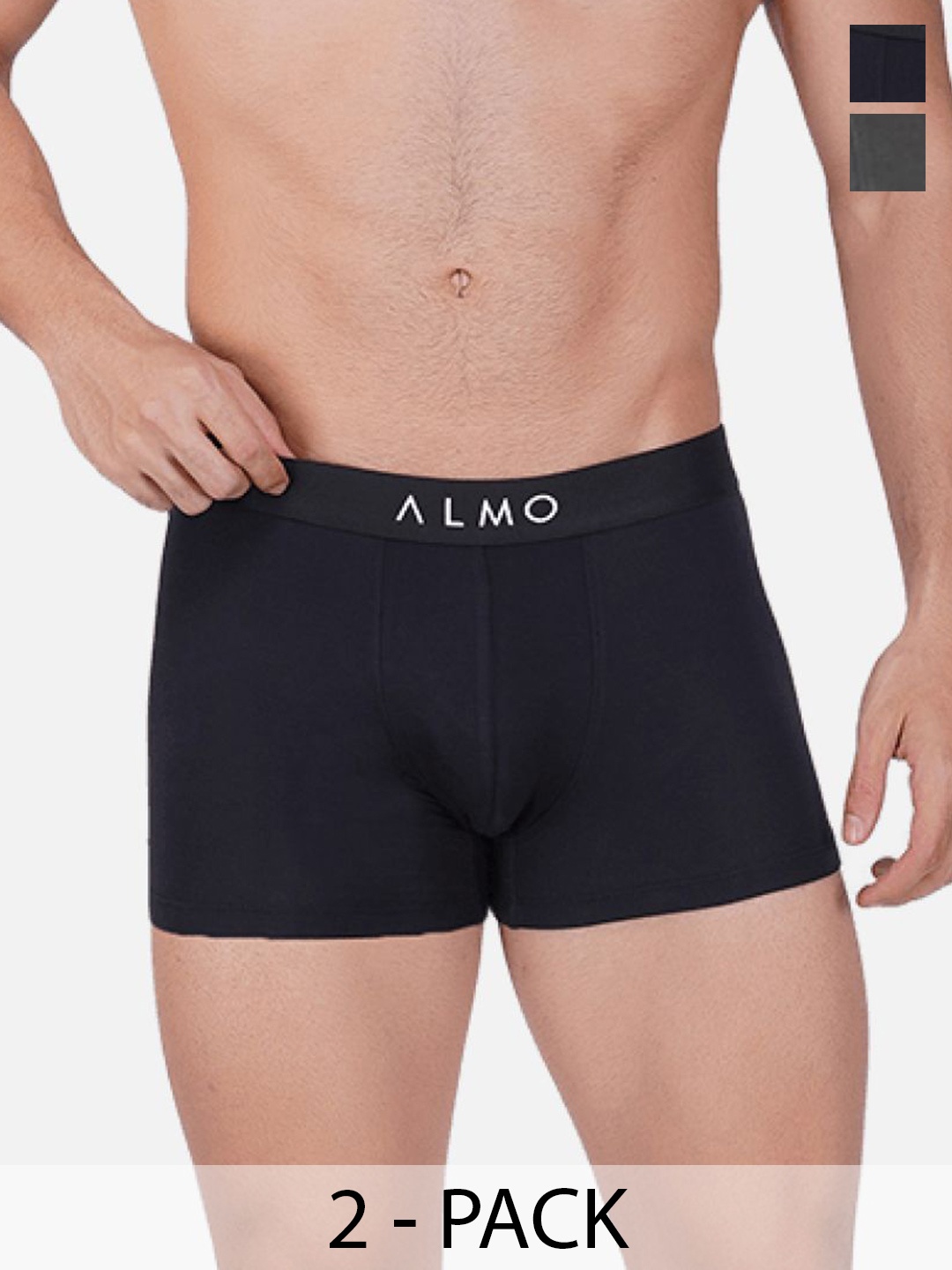 

Almo Wear Men Pack Of 2 Mid-Rise Trunks XYTRNK198, Black