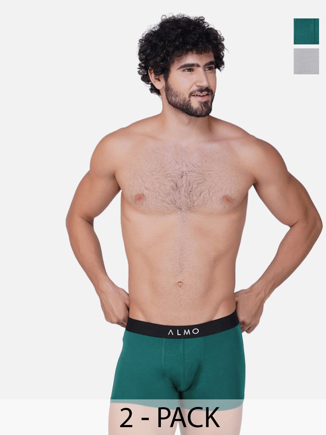 

Almo Wear Men Solid 2 Pcs Mid-Rise Trunks MME-T-GS, Grey