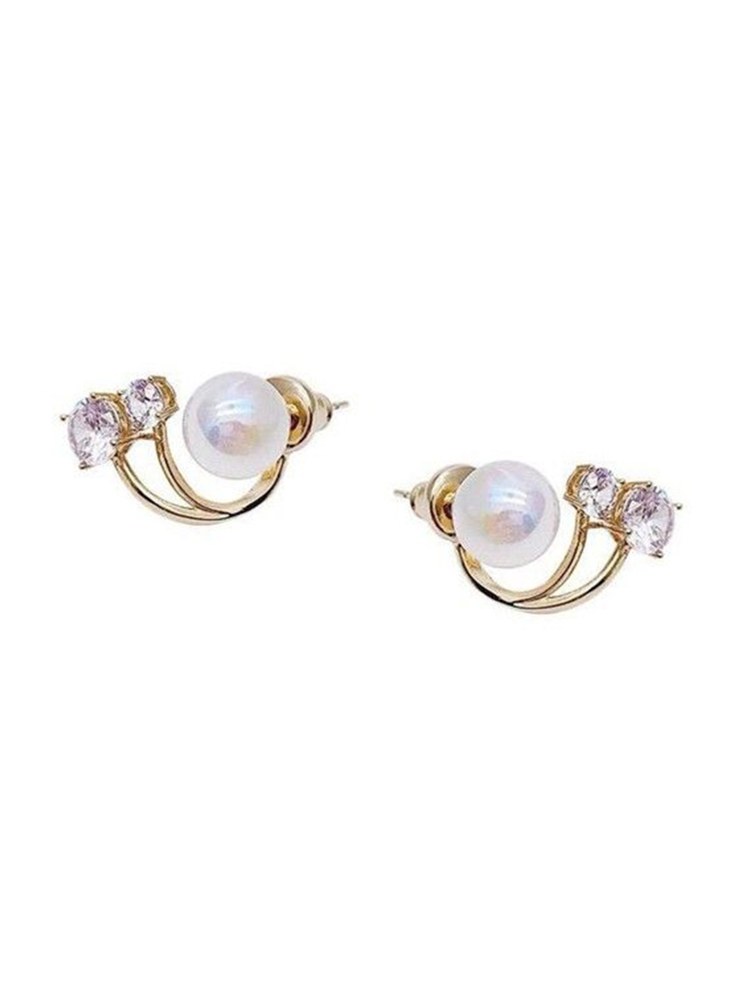

Xivir Gold-Plated Stainless Steel Stone Studded & Beaded Studs Earrings