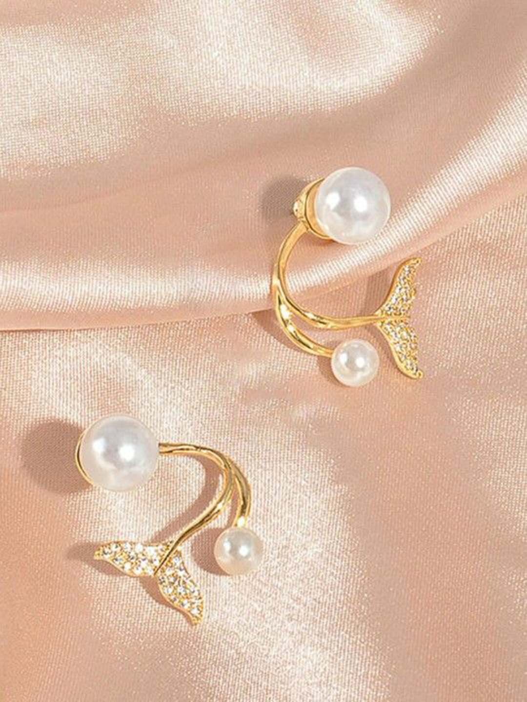 

Xivir Gold-Plated Stones Studded & Beaded Fish Tail Studs Earrings