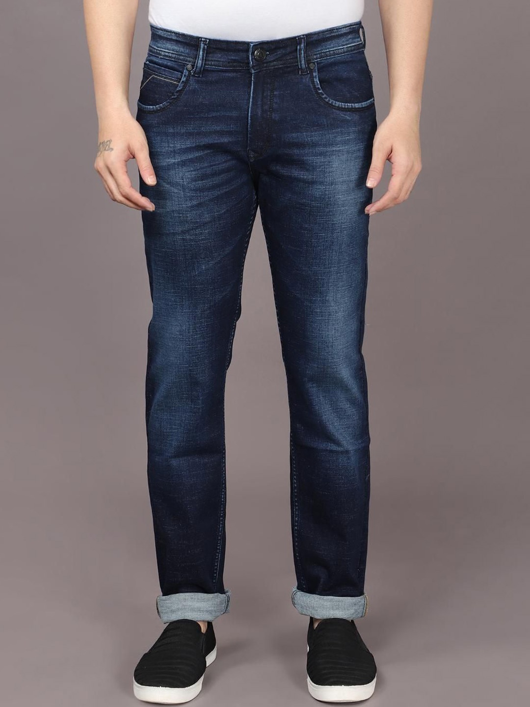 

RJ Denim Men Slim Fit Light Fade Stretchable Jeans, Blue