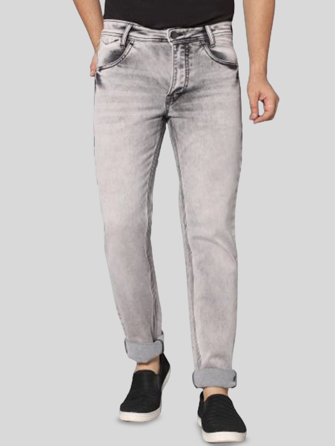 

RJ Denim Men Slim Fit Heavy Fade Stretchable Denim Jeans, Grey