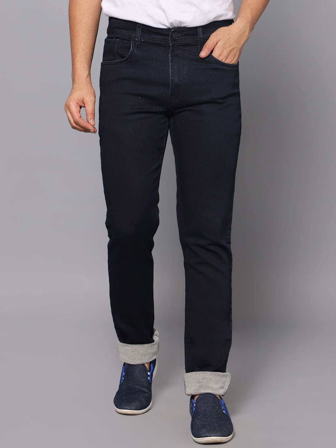 

RJ Denim Men Solid Slim Fit Mid Rise Stretchable Jeans, Blue