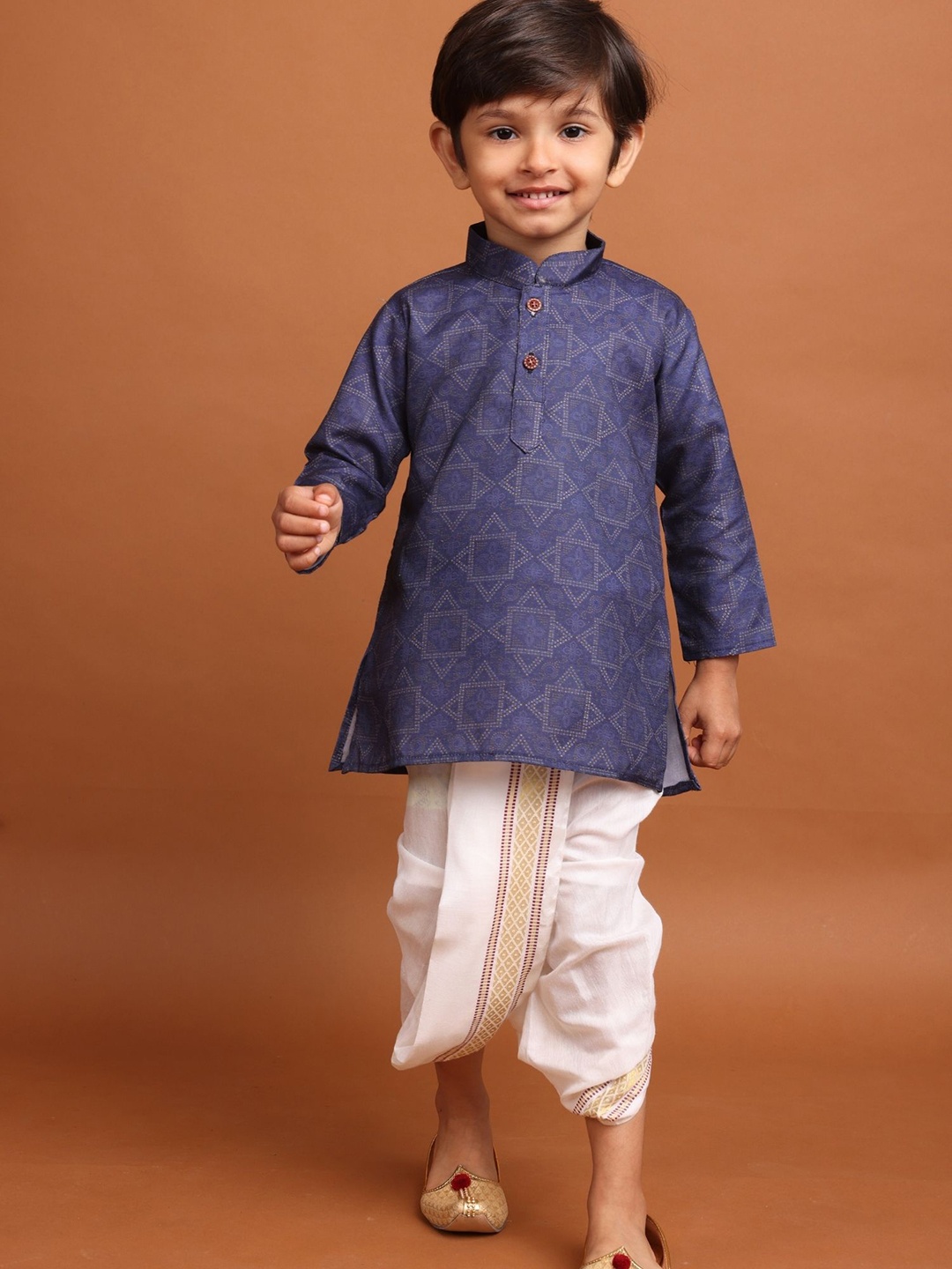 

SHIWAM ETHNIX Boys Geometric Printed Regular Kurta with Dhoti Pants, Blue