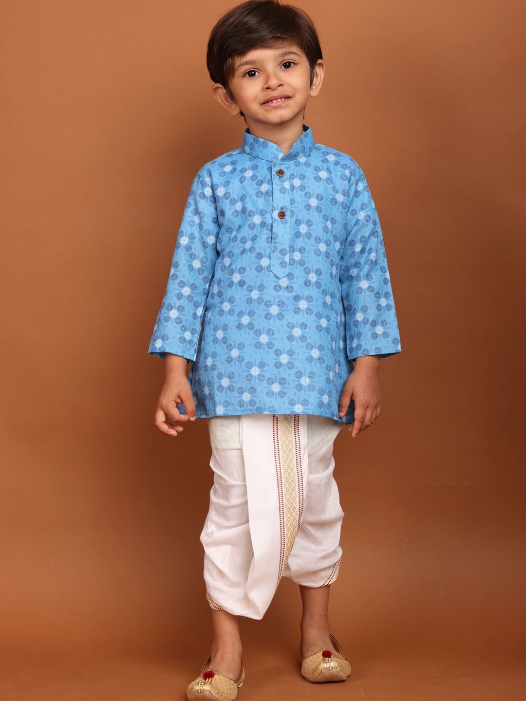 

SHIWAM ETHNIX Boys Geometric Printed Regular Kurta with Dhoti Pants, Blue