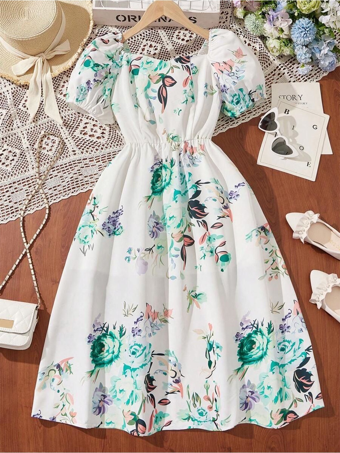 

BAESD Girls Floral Print Fit & Flare Dress, White