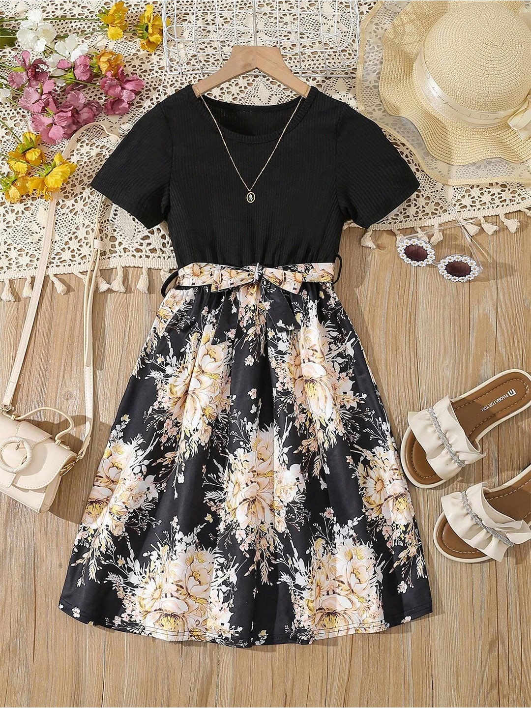 

BAESD Girls Floral Printed Fit & Flare Dress, Yellow