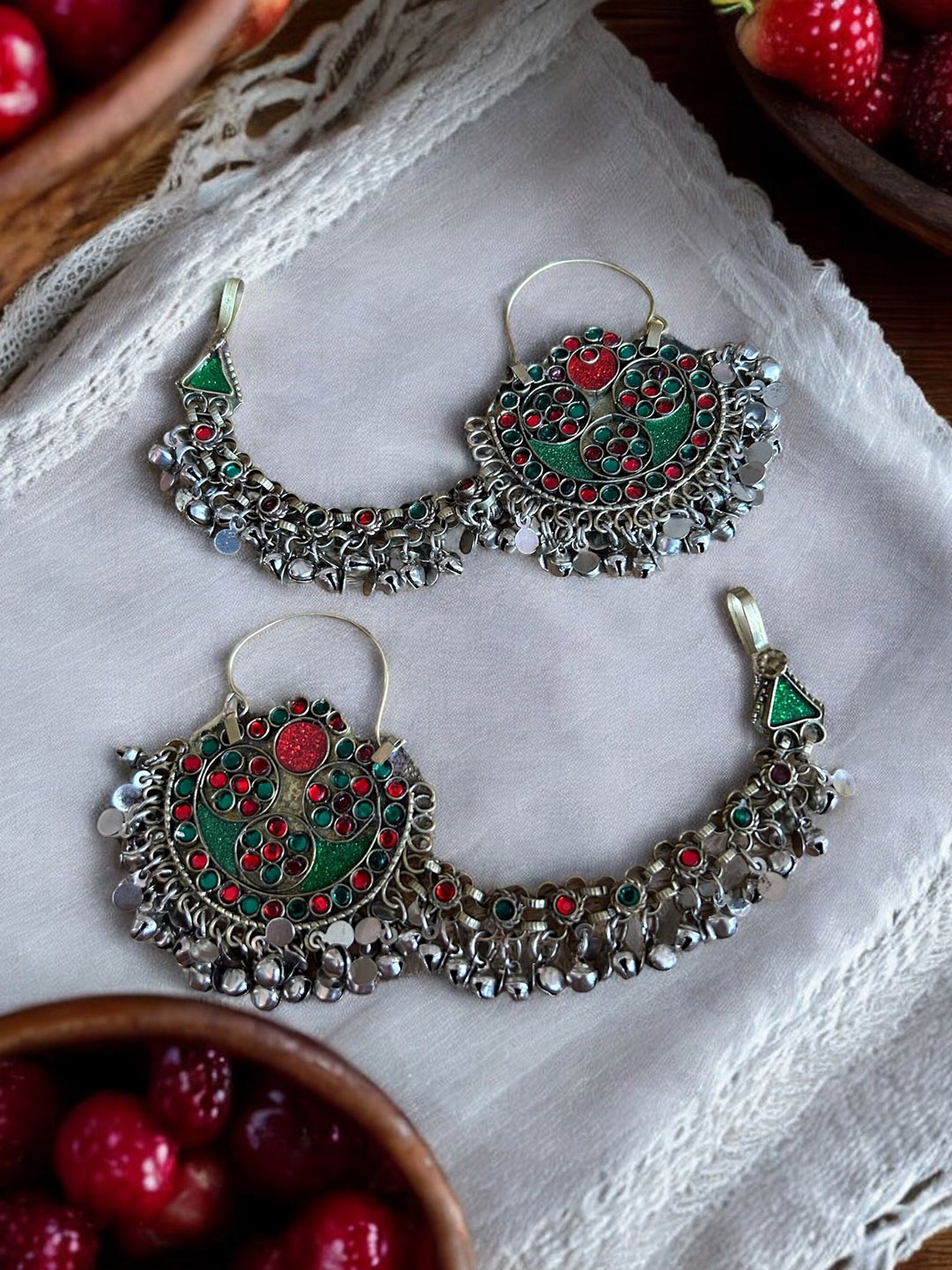 

JEWELWATI Stones Studded Contemporary Afghani Chandbalis With Hair Chain, Silver