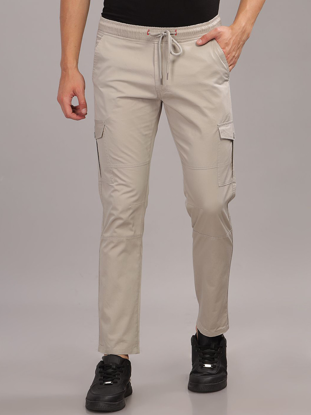 

PAUL STREET Men Smart Slim Fit Cargos Trousers, Grey