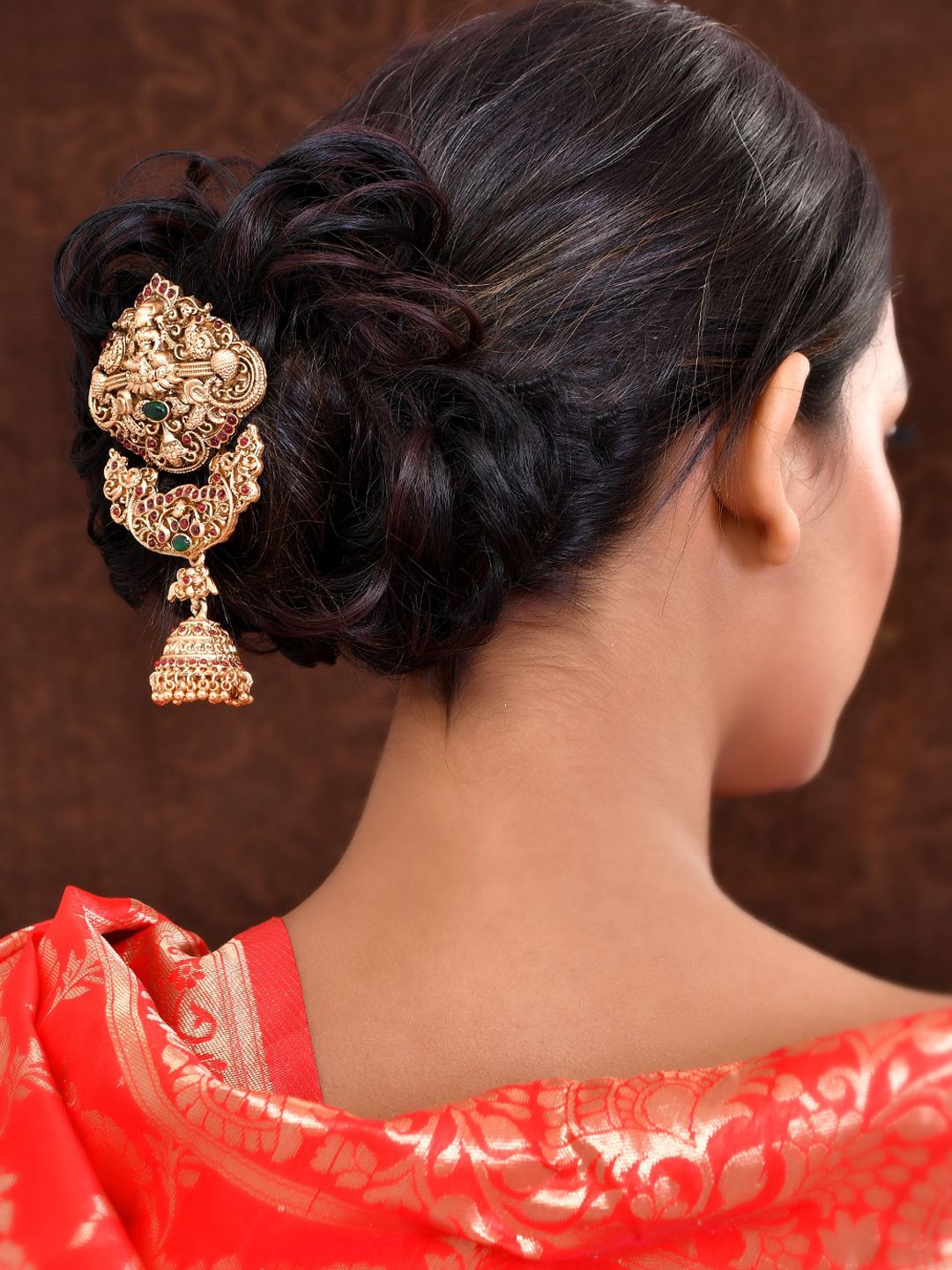 

Silvermerc Designs Gold-Plated Stones Studded Bun Pin Head Jewellery