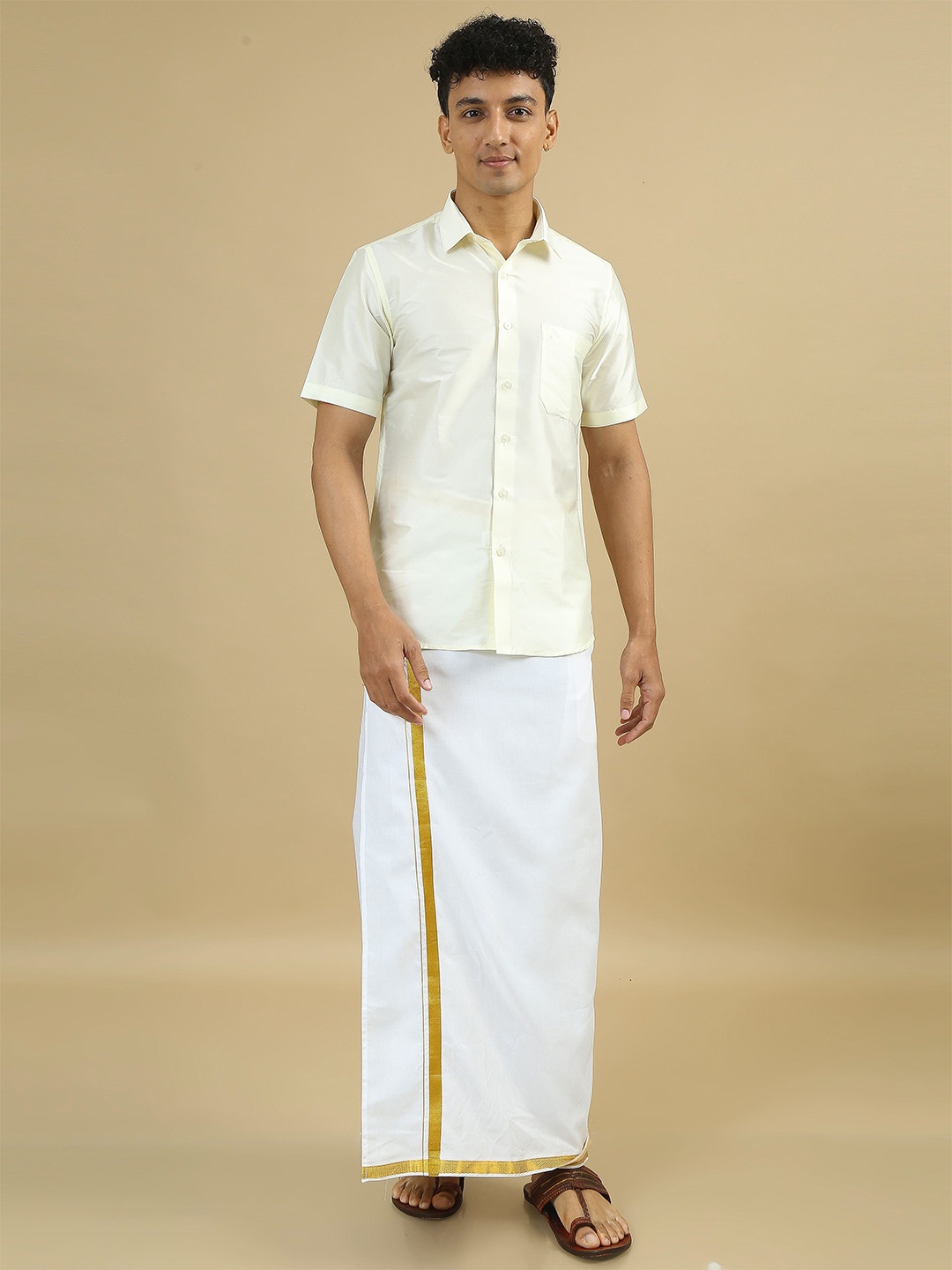 

TATTVA Men Classic Spread Collar Solid Polyester Slim Fit Casual Shirt, Off white