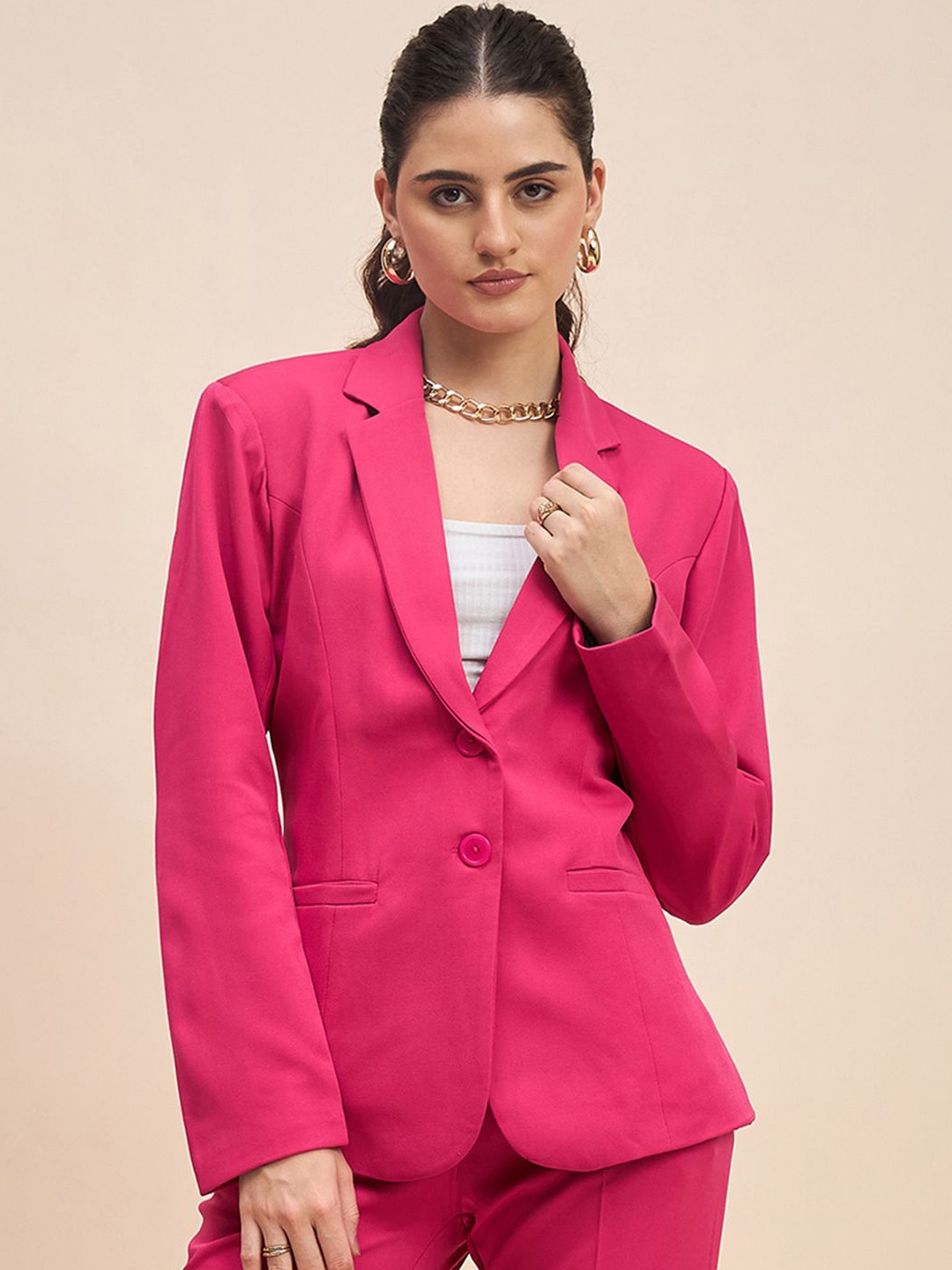 

BRINNS Notched Lapel Long Sleeves Single-Breasted Casual Blazer, Pink