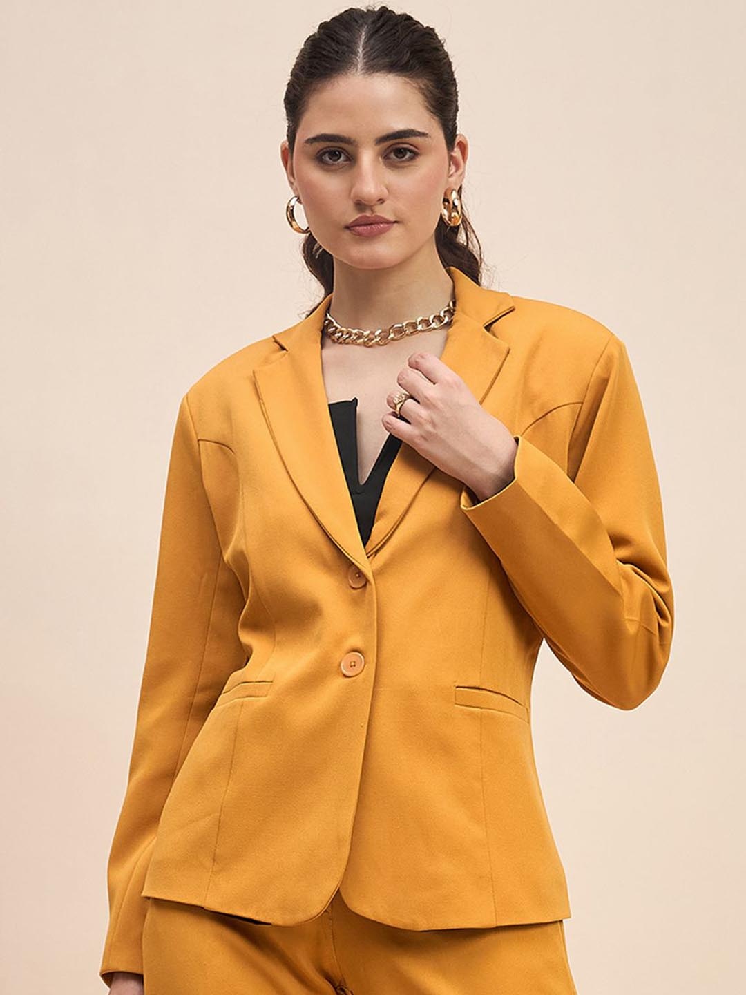 

BRINNS Notched Lapel Long Sleeves Single-Breasted Casual Blazer, Mustard