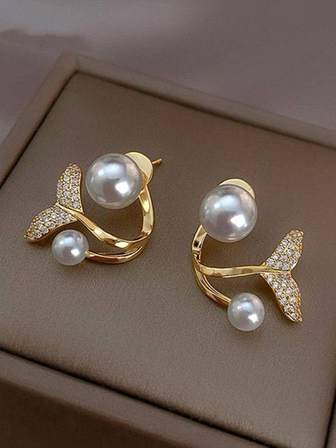

Softwrap Gold-Plated Stones Studded & Beaded Fish Tail Studs
