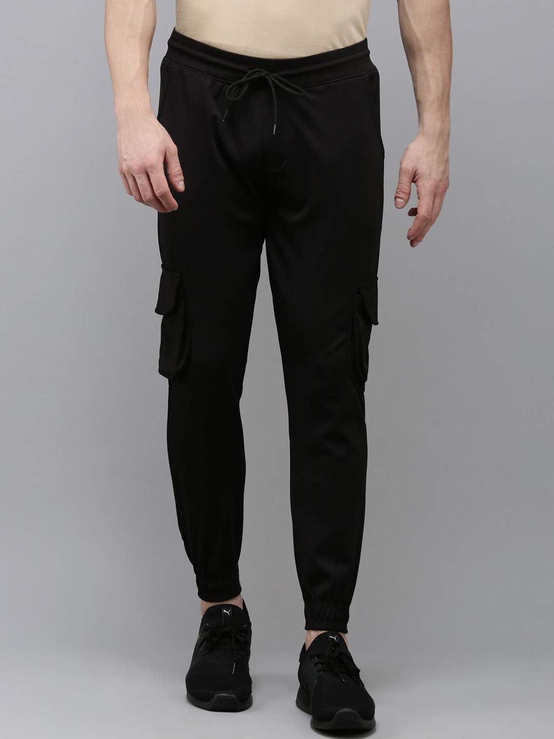 

MADSTO Men Slim Fit Cotton Mid Rise Joggers, Black