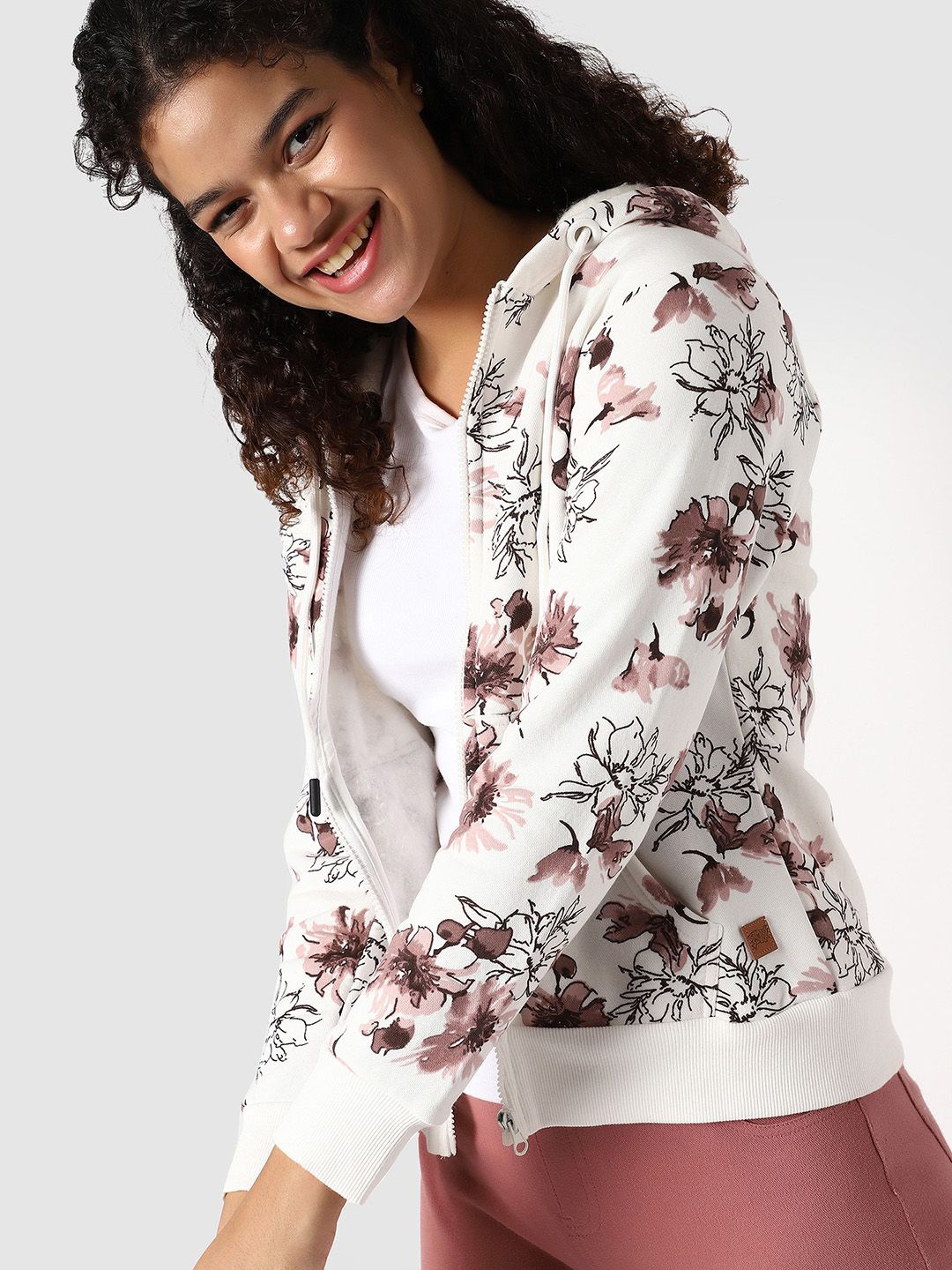 

Campus Sutra Women Printed Hooded Sweatshirt, White