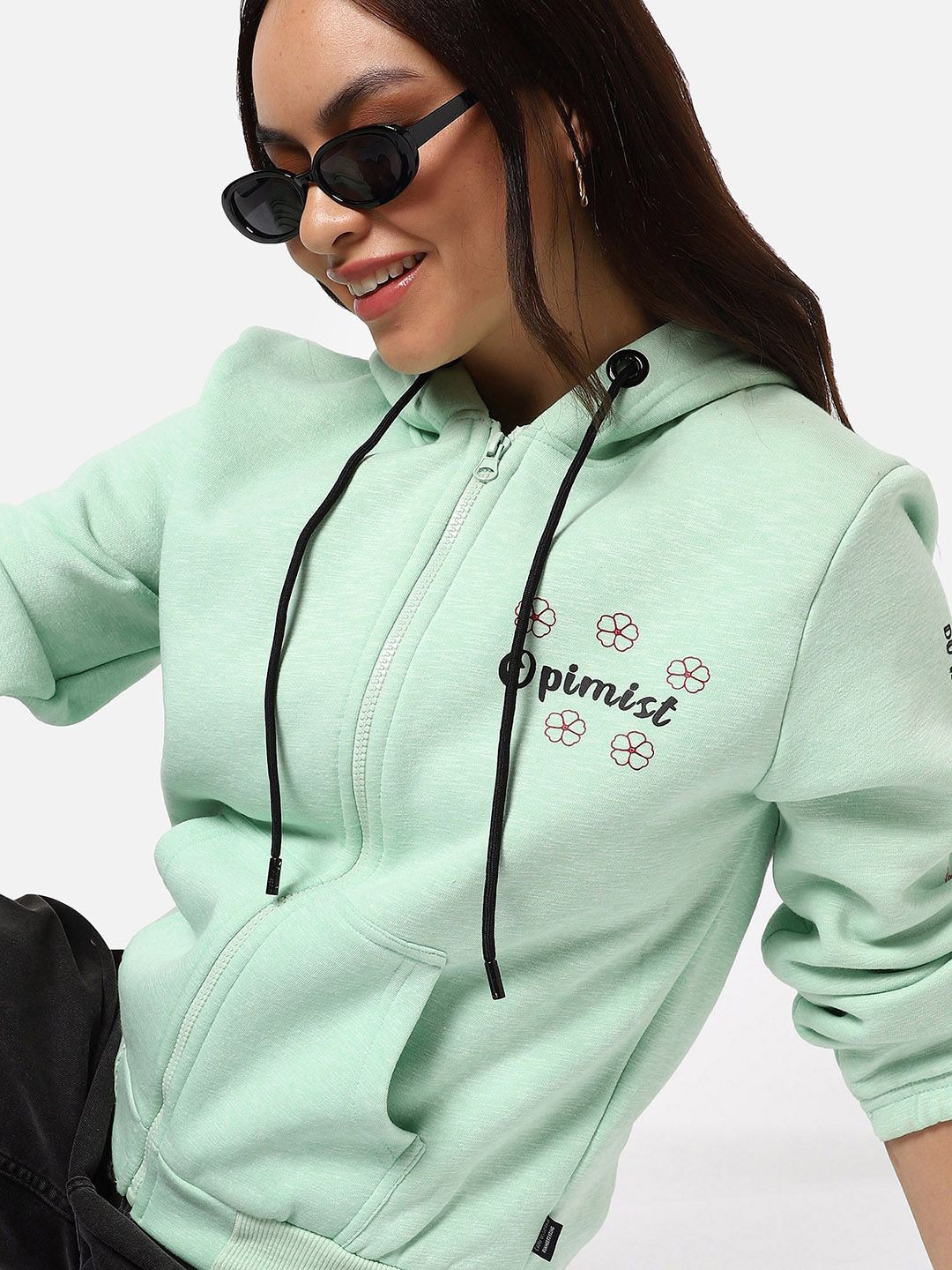 

Campus Sutra Women Hooded Sweatshirt, Green