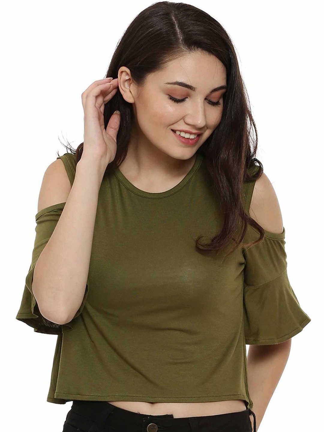 

Campus Sutra Cold-Shoulder Top, Green