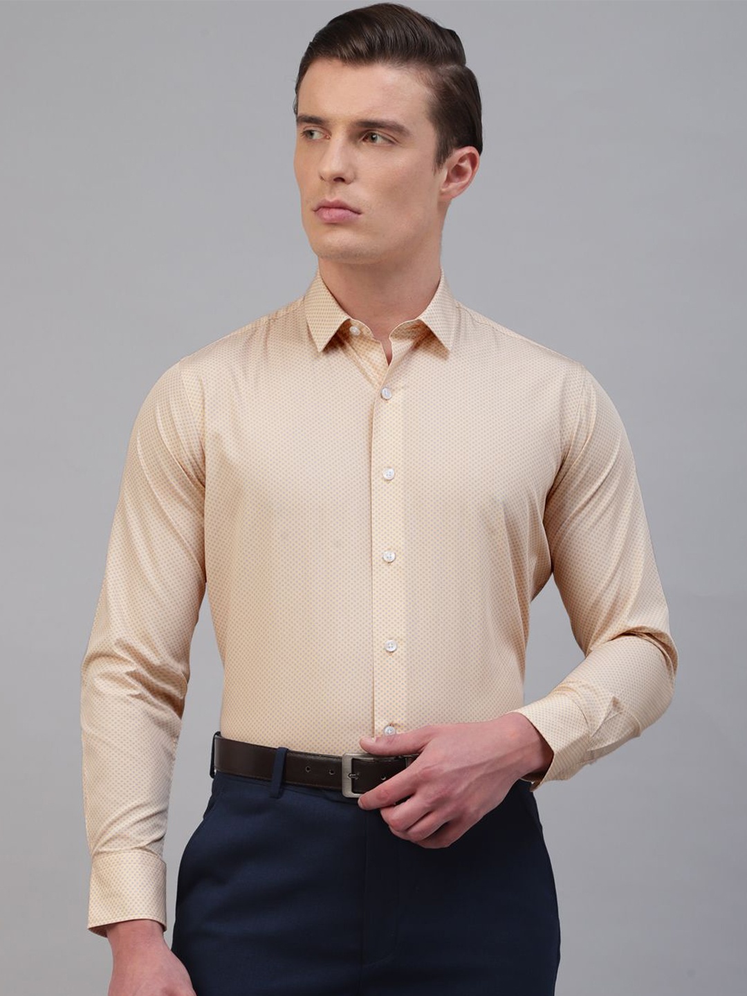 

TRYBUY.IN Men Smart Spread Collar Micro Ditsy Cotton Formal Shirt, Yellow