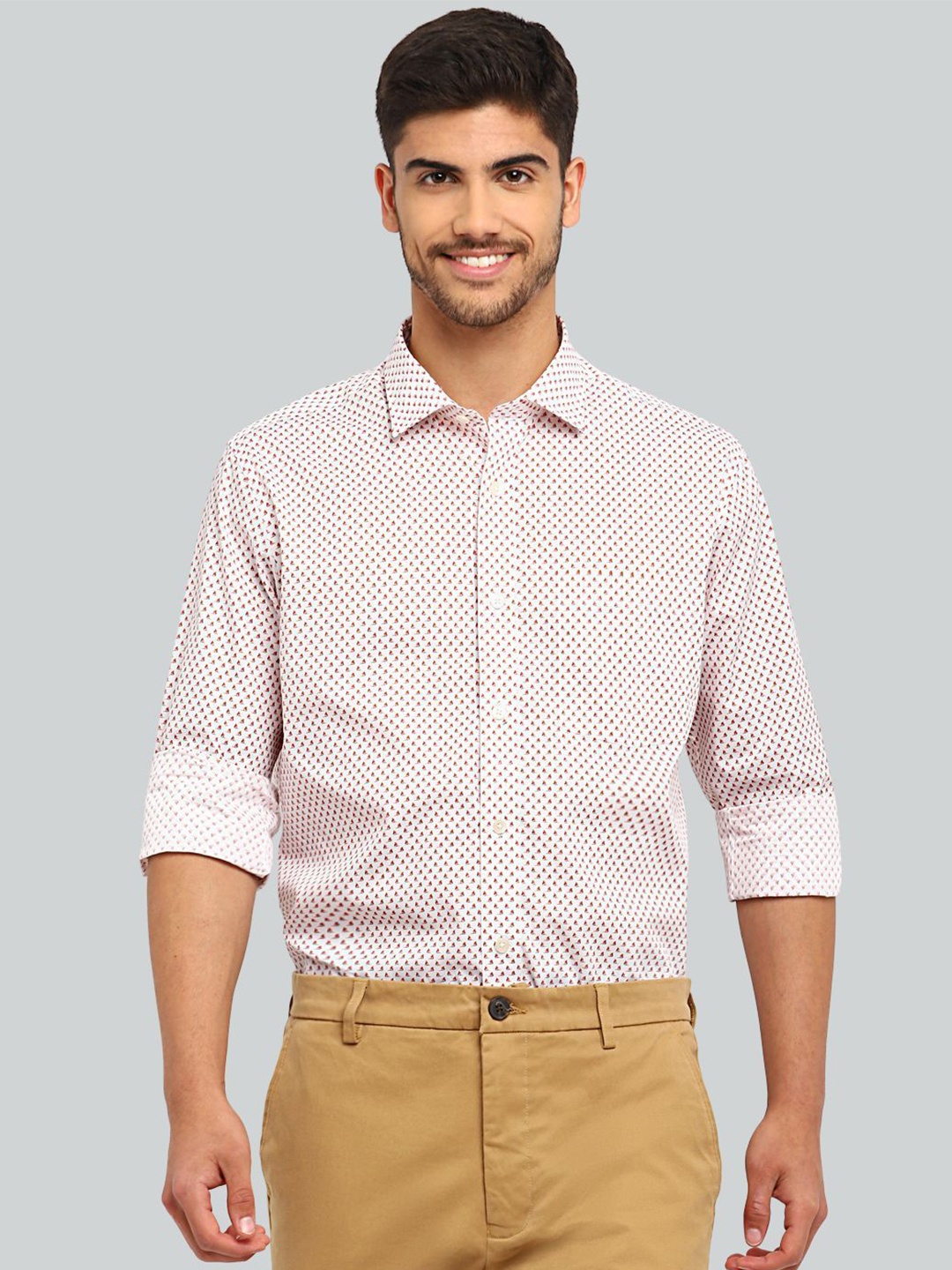 

Givo Men Spread Collar Micro Ditsy Printed Cotton Slim Fit Casual Shirt, White