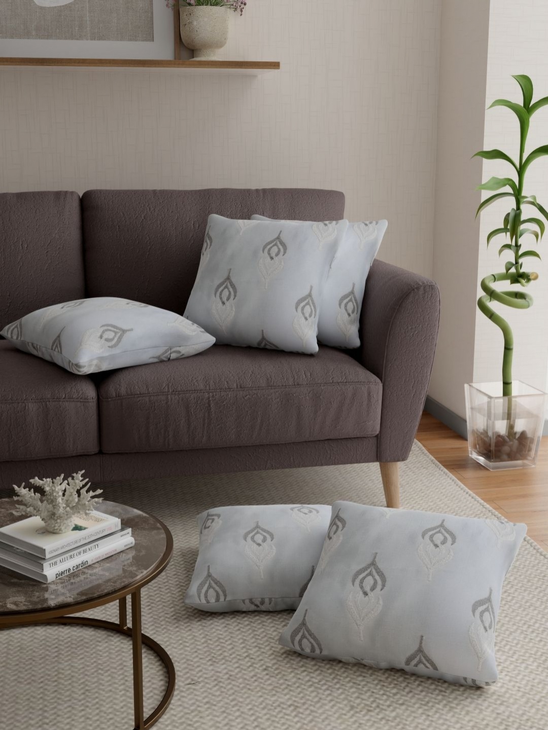

Myntra Elegant Homes Grey & White 5 Pieces Embroidered Square Cushion Covers
