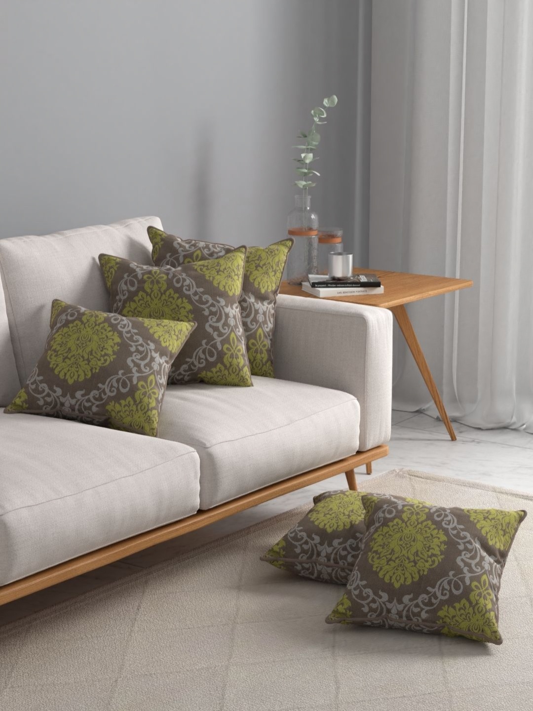

Myntra Elegant Homes Green & Brown 5 Pieces Floral Square Cushion Covers