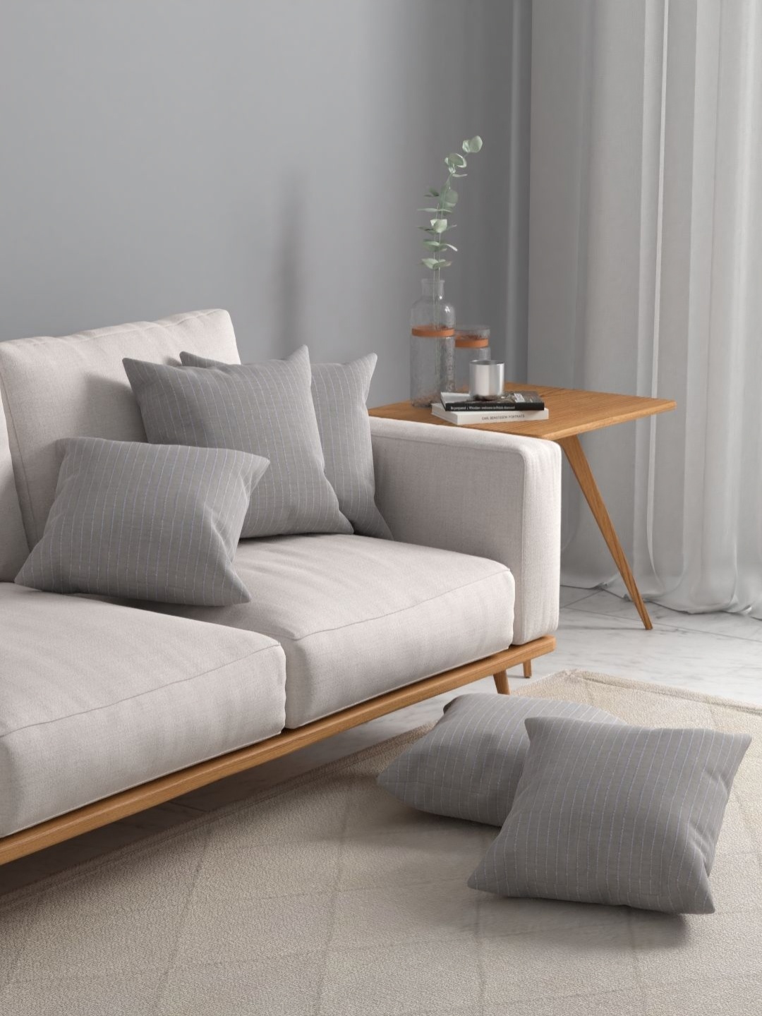 

Myntra Elegant Homes Grey & White Set of 5 Striped Square Cushion Covers
