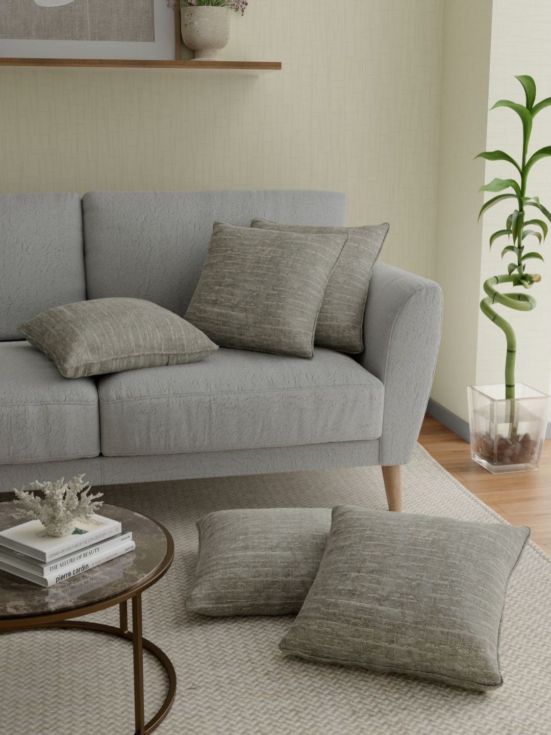 

Myntra Elegant Homes Grey & White 5 Pieces Self Design Square Cushion Covers