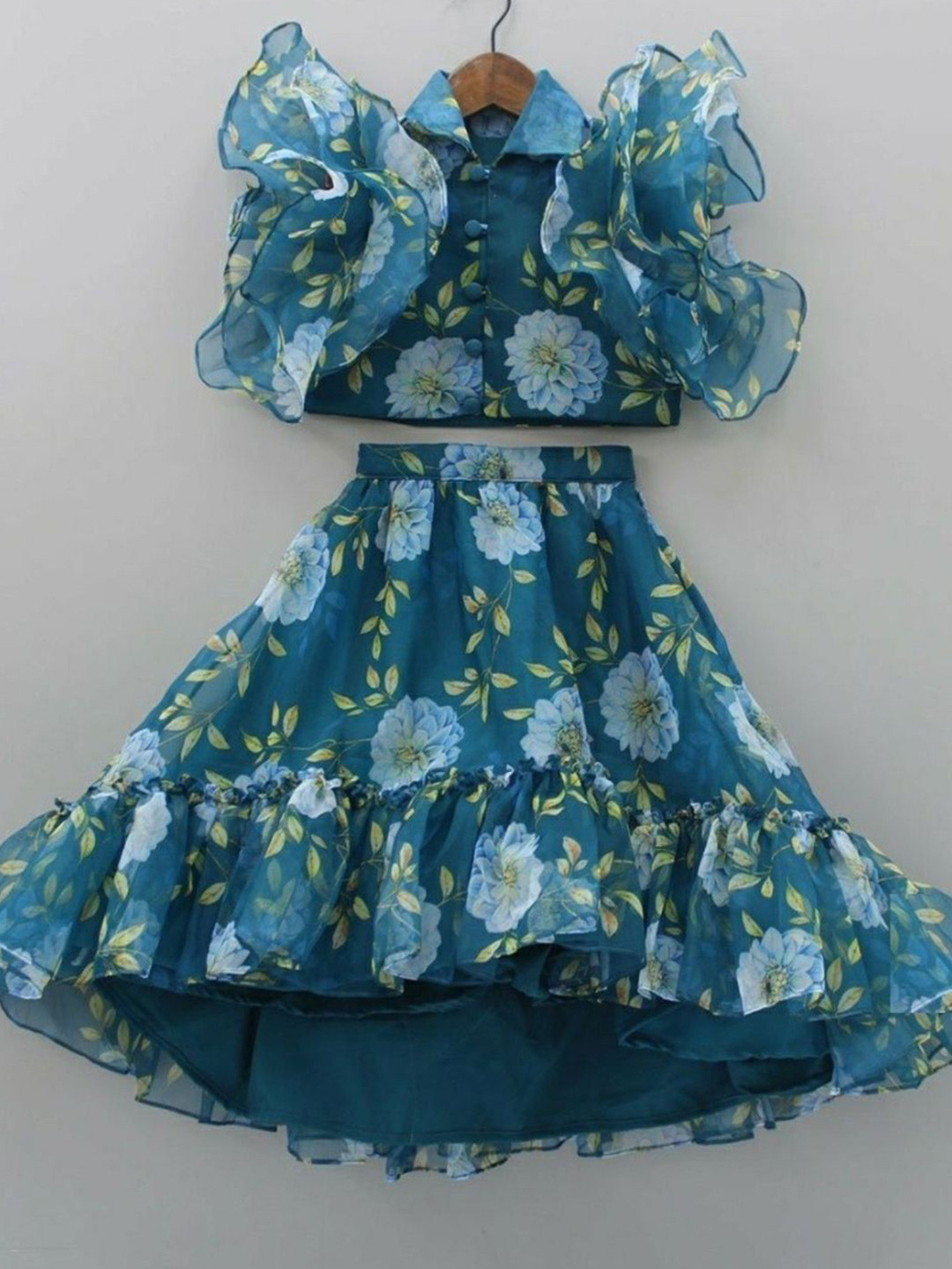 

BAESD Girls Printed Organza Ready to Wear Lehenga & Blouse, Teal