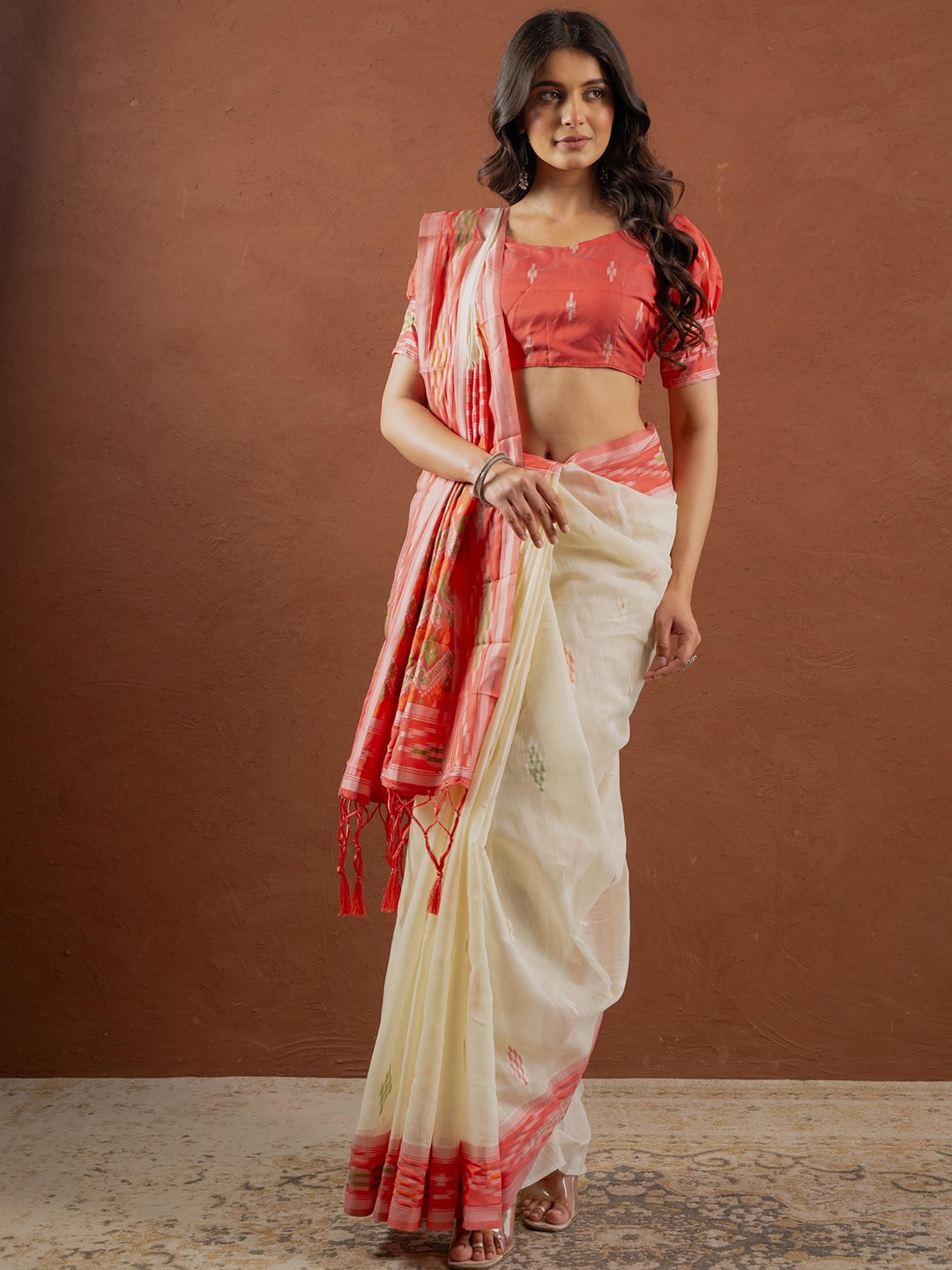 

Sangria Woven Design Banarasi Saree, White