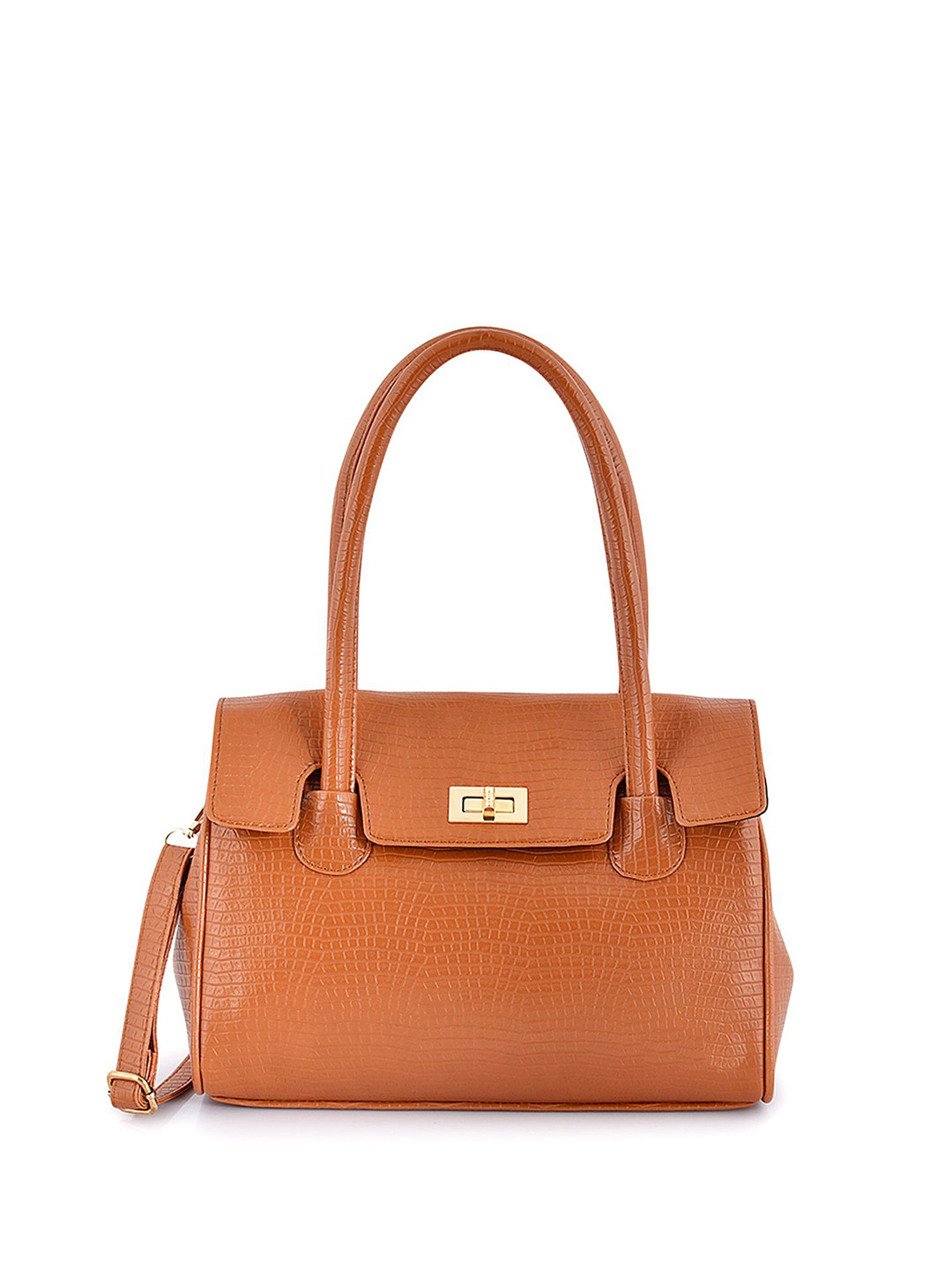 

Womanix Animal Textured PU Structured Shoulder Bag with Cut Work, Tan