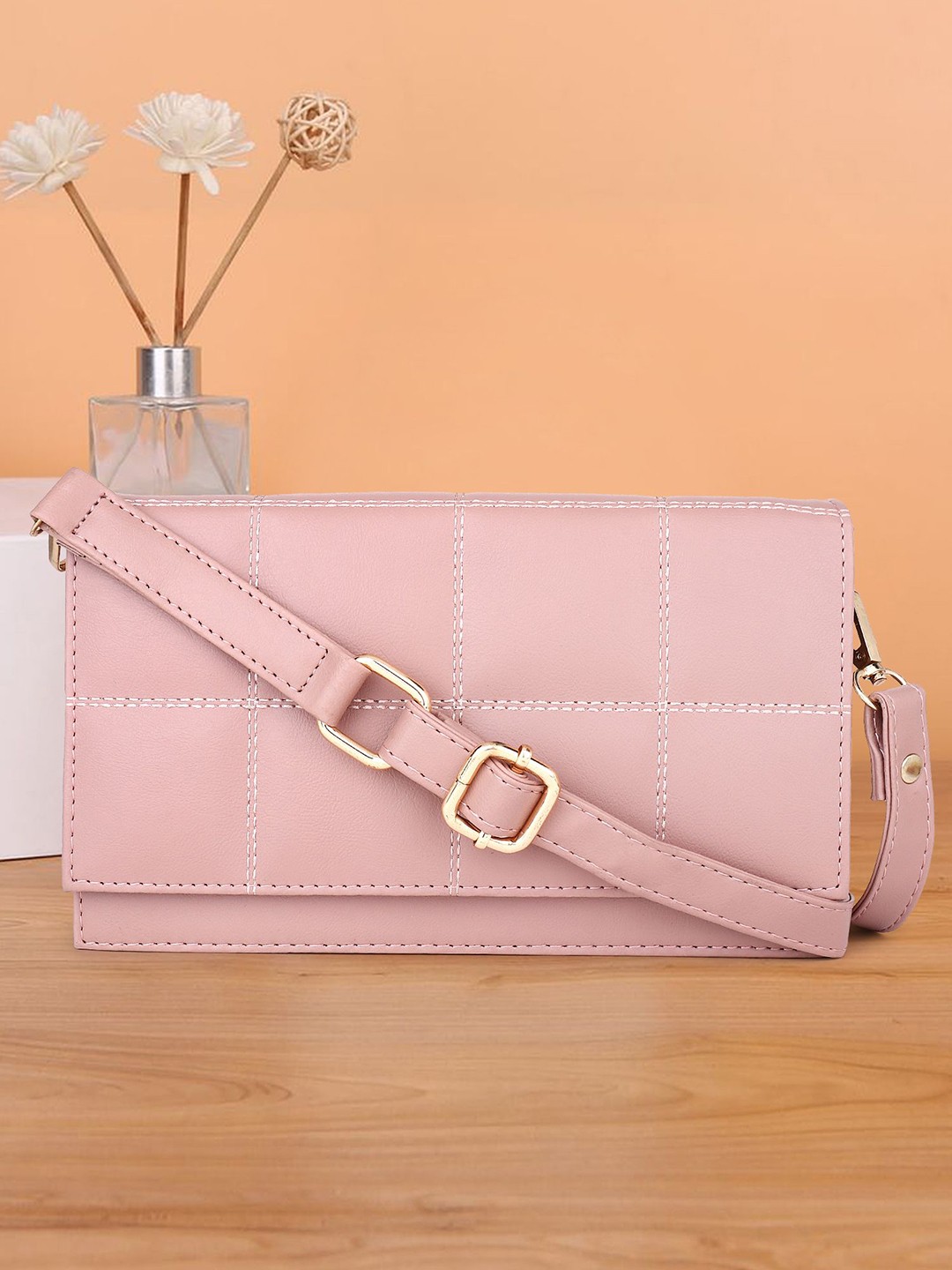 

Womanix Women PU Structured Sling Bag with Quilted, Peach