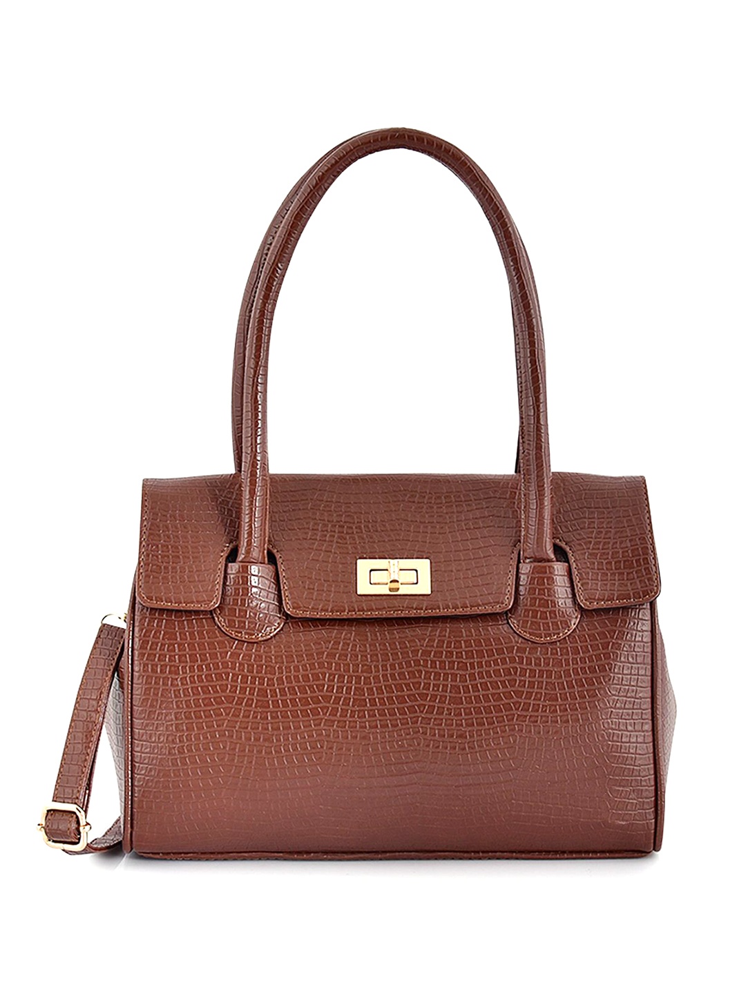 

Womanix Textured PU Swagger Shoulder Bag with Cut Work, Brown