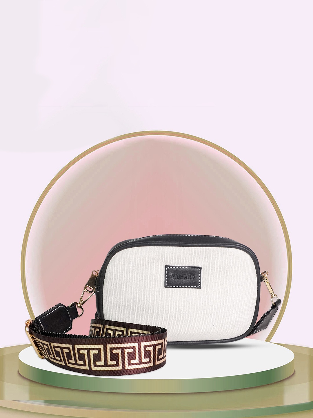 

Womanix Colourblocked Structured Handheld Bag with Tasselled, Beige