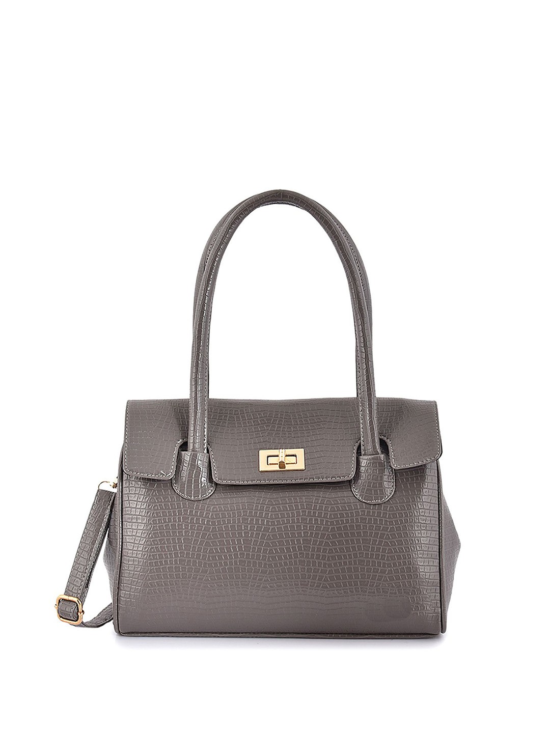

Womanix Animal Textured PU Structured Shoulder Bag with Cut Work, Grey